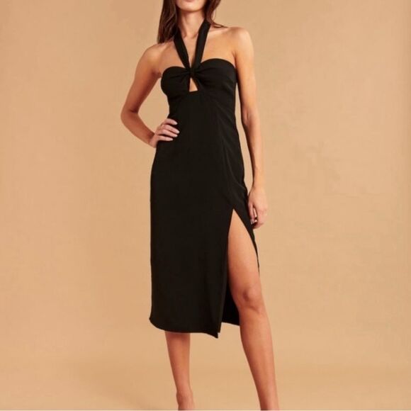 Abercrombie and fitch knot front halter midi dress black - Picture 1 of 5